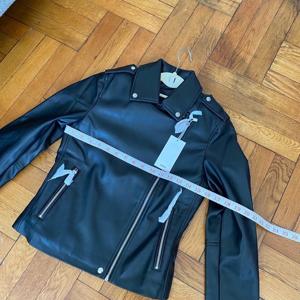 NWT MANGO FAUX-LEATHER BIKER JACKET Women's Black - XS - Picture 12 of 12